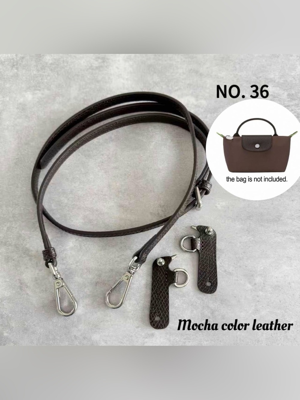 NWT Mocha Leather Crossbody Strap for Longchamp Le Pliage Canvas Mini Bag